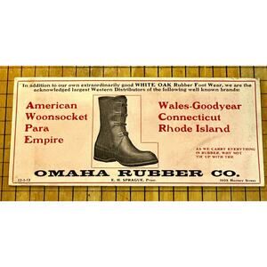 Omaha Rubber Company Nebraska Wales Goodyear Shoes Footwear Advertising Blotter